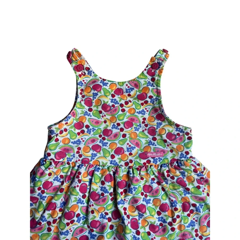 OSHKOSH Vintage 90s Baby B'gosh Fruit Print Romper Dress Bubble Made in USA